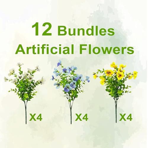 Mutcolor Pansies Artificial Flowers for Outdoors 12 Bundles Fake Silk Pansy Faux Plastic Plants UV Resistant for Home Outside Garden Planter Front Door Porch Yard Patio Decor (Blueyellowwhite) thumbnail 4