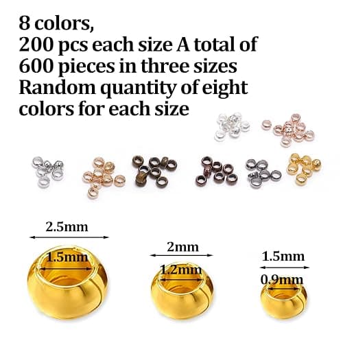 600 Pièces Perles A Ecraser Pour Bijoux,Perle à écraser,Perles à Écraser Rond,PPerles à Sertir Lisse Rondes Perle,Pour DIY La Fabrication De Bijoux,8 Couleurs (1.5mm/2mm/2.5mm) thumbnail 3