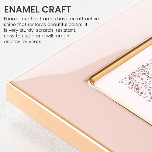 Venusmiles 4x6 Enamel Picture Frame, Gold Metal Edge with Easel, Real Glass Photo Frame for Wall and Tabletop Display Family Office Photo Gallery, Pink Enamel/1pc thumbnail 4