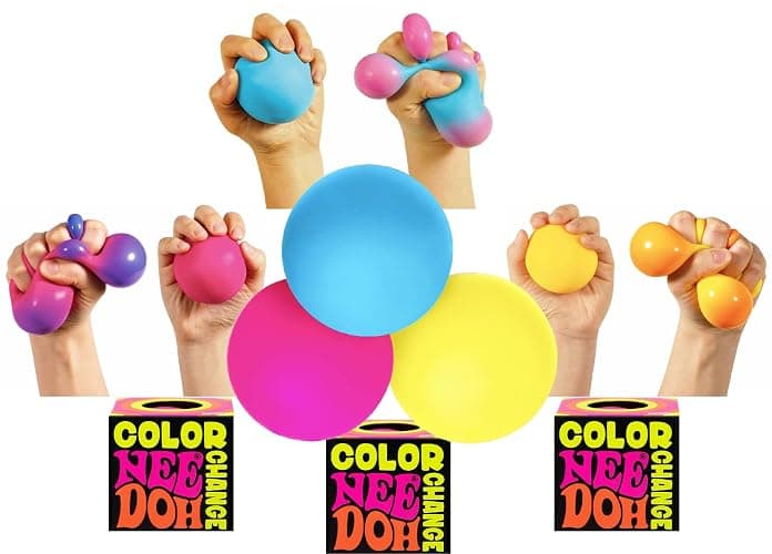 Nee-Doh Schylling Color Change Groovy Glob! Squishy, Squeezy, Stretchy Stress Balls Blue/Pink, Pink/Purple and Yellow/Orange Complete Gift Set Bundle with Matty's Toy Stop Storage Bag - 3 Pack thumbnail 2