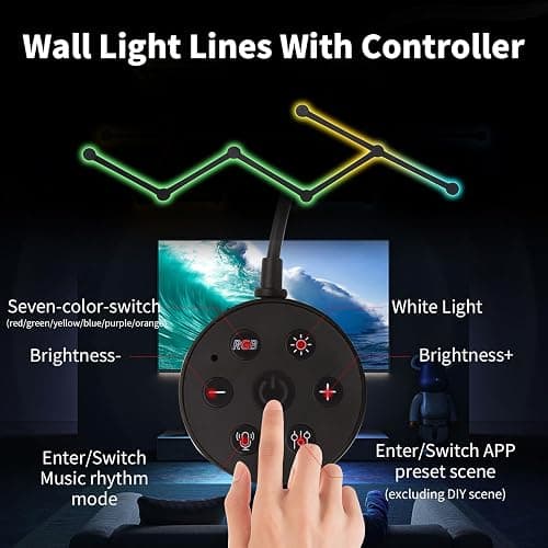 KOBAIBAN Smart Wall Light Lines, WiFi RGB LED Bars, 16M+ Color Dimmable Music Sync DIY Home Decor for Gaming Party Streaming Lovers, Compatible with Alexa & Google Assistant (6 Lines, Black) thumbnail 2