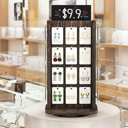 ORLESS Earring Display for Vendors, 40 Hooks Rotating Jewelry Display Stand for Selling, Necklace Display Stands Earring Cards for Selling Bracelets, Jewelry Towers (Black) thumbnail 2