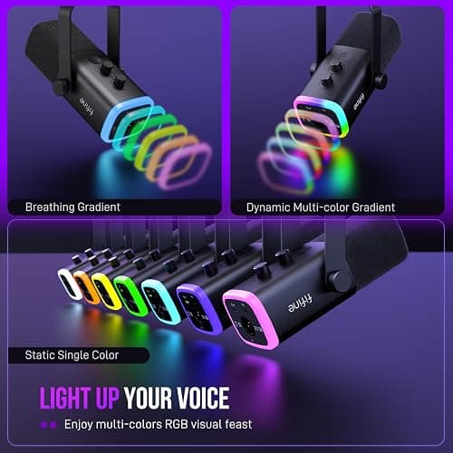 FIFINE USB/XLR Dynamic Microphone for Podcast Recording, PC Computer Gaming Streaming Mic with RGB Light, Mute Button, Headphones Jack, Desktop Stand, Vocal Mic for Singing YouTube-AmpliGame AM8 thumbnail 5