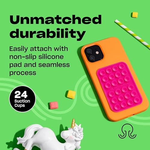 OCTOBUDDY || Silicone Suction Phone Case Adhesive Mount || Compatible with iPhone and Android, Anti-Slip Hands-Free Mobile Accessory Holder for Selfies and Videos (Hot Pink) thumbnail 4