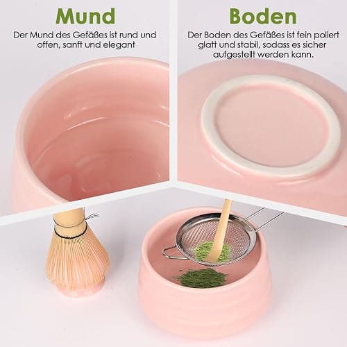 LustLocke Matcha Set Rosa, Matcha Tea Set 5 Piece Matcha Besen Set - Stylisches Matcha Set für Einsteiger - Matcha-Besen, Matcha-Schale, Matcha Filtersieb, Chasen und Matcha Löffel, Matcha Zubehör thumbnail 3