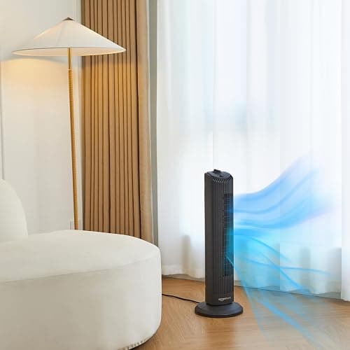 Amazon Basics 28" 60-Degree Oscillating Tower Fan for Bedroom, Living Room, Office, With 3 Speeds, Intuitive Mechanical Control, Black, 35W, 27.8"H x 9.4"D x 9.4"W thumbnail 2