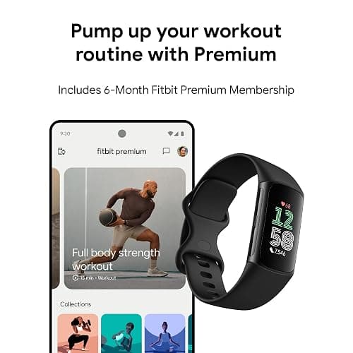 Fitbit Charge 6 Fitness Tracker with Google apps, Heart Rate on Exercise Equipment, 6-Months Premium Membership Included, GPS, Health Tools and More, Obsidian/Black, One Size (S & L Bands Included) thumbnail 9