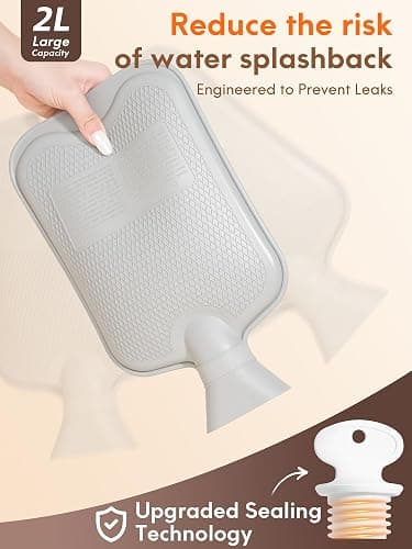 MUPAS Hot Water Bottle with Fleece Cover - 2L Large Leakproof Hot Water Bag - Soft Hot Water Bottle with Hand Pocket and Natural Rubber -for Hands, Feet, Shoulders, Neck, Abdomen, Legs (Red) thumbnail 3