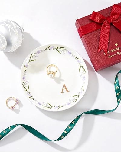 Oenisnld Ceramic Personalized Jewelry Dish Ring Holder Trinket Tray L | Initial Monogram Floral Ring Holder Jewelry Dish Tray Mothers Day Christmas Birthday Gifts for Women Room Decor Aesthetic thumbnail 9
