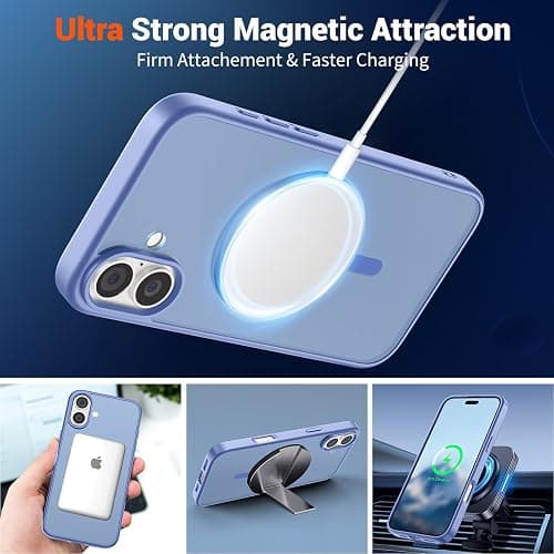 SUPFINE Magnetic for iPhone 16 Case (Compatible with MagSafe) (Military Grade Drop Protection) Slim Translucent Matte Shockproof Phone Cover,Blue Purple thumbnail 5