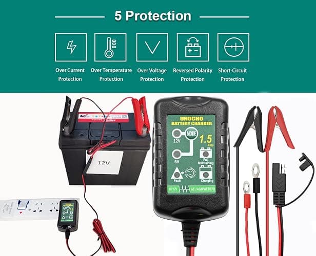 6V 12V Battery Charger 1.5A Automatic Battery maintainer trickle Battery Charger Smart Float Charger for auto car Motorcycle Lawn Mower Boat Motorcycle Snowmobile thumbnail 6
