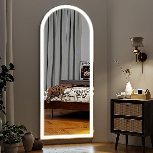 VooBang 56"x21" LED Mirror Full Length - Arched Floor Body Mirror with Dimmable Lights - 3 Color Modes, Standing Leaning Wall Mounted for Bedroom, Dressing Room thumbnail 4