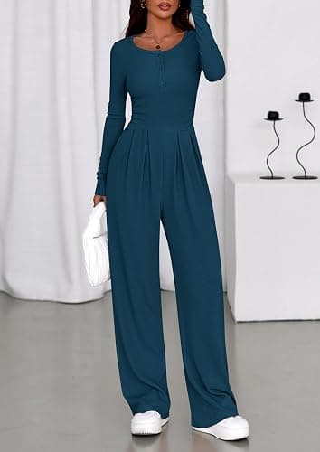 PRETTYGARDEN Jumpsuits for Women Dressy Casual 2026 Fall One Piece Outfits Long Sleeve Wide Leg Pants Romper Fashion Clothing thumbnail 3