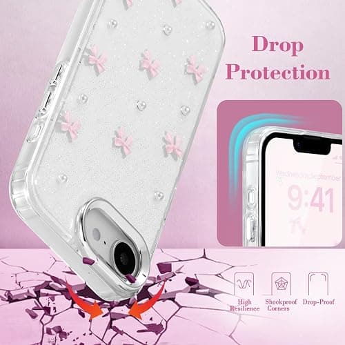 EYZUTAK Case for iPhone 17e/iPhone 16e, Bling Glitter 3D Bowknot Phone Case Cute Sparkly Crystal Clear Bow Aesthetic Design Cover Slim Soft Durable TPU Transparent Protective Cover for Women-Pink Bow thumbnail 3