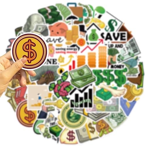 50 PCS Funny Money Stickers for Teen, Vinyl Water Bottles Waterproof Sticker for Laptop Guitar Scrapbook Skateboard Stickers (Coin) thumbnail 7