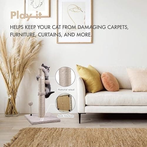MECOOL Cat Scratching Post Premium Basics Kitten Scratcher Sisal Scratch Posts with Hanging Ball 22in for Kittens or Smaller Cats (22 inches for Kitten, Beige) thumbnail 3