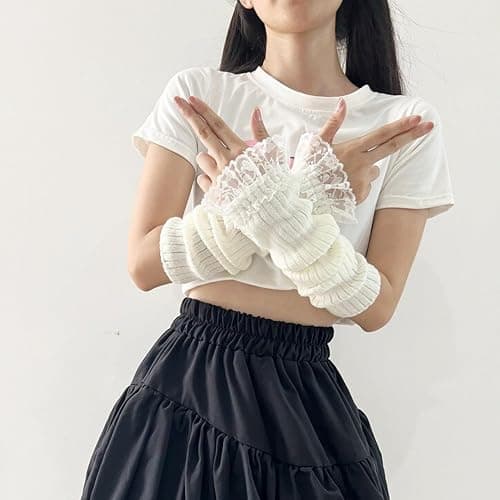DUNKOING Cute Y2K Arm Warmers Kawaii Knitted Wrist Warmers Long Japanese Harajuku Goth Fingerless Sleeve for Women Girls thumbnail 3