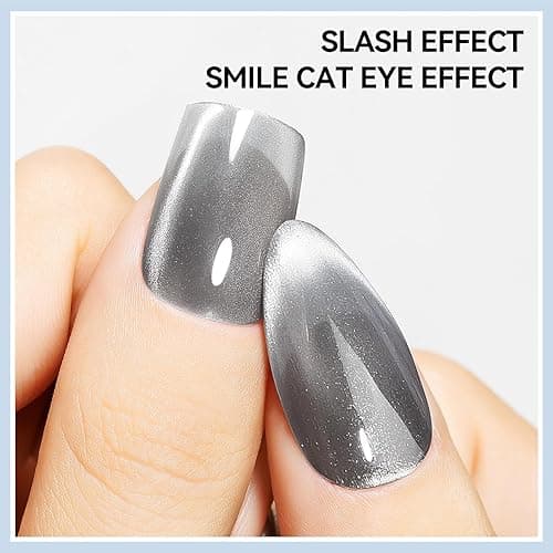 MIZHSE Quick Dry Cat Eye Nail Polish, Sliver Magnetic Nail Polish with Magnet, Air Drying Fast Nail Lacquer 15ml Cateye Effect for Women Girl Non-Gel Nail Art Manicure DIY Home thumbnail 4