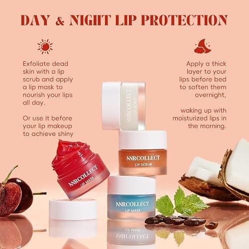 ANRCOLLECT Lip Scrub and Lip Mask Set- Lip Treatment Care Kit with 2 Lip Exfoliator Scrub & 2 Lip Butter Mask, Intense Hydration Set for Dry Chapped Cracked Lips (4 Pack) thumbnail 4