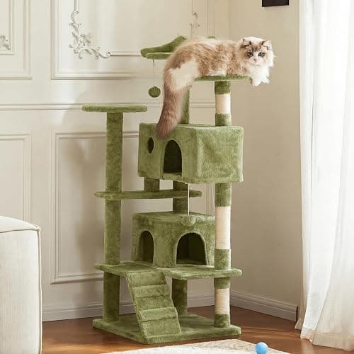 Sweetcrispy 54 Inch Cat Tree Tower, Multi-Level with Cat Scratching Post, Indoor Cat Condo with Climbing Ladder, Plush Toy, Play House for Cat, Green thumbnail 2