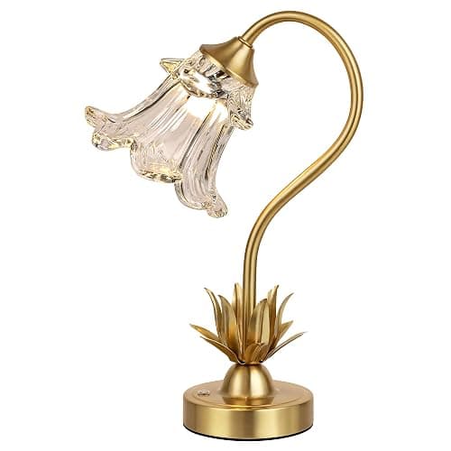 Cordless Flower Table Lamp with Glass Lampshade, 5200mAh Rechargeable Battery, 3-Color Dimmable Touch Control, Portable Desk Lamp for Nightstand, Patio, Camping, Restaurant & Home, Transparent thumbnail 2