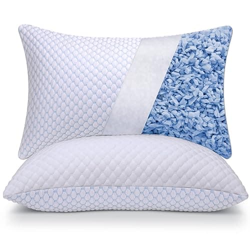 OSBED Shredded Memory Foam Pillows Queen Size Set, Cooling Pillows for Sleeping, Adjustable Loft Bed Firm or Soft, Side, Back, Stomach, Hot Sleepers (20"x 30") - Queen (Pack of 2)
