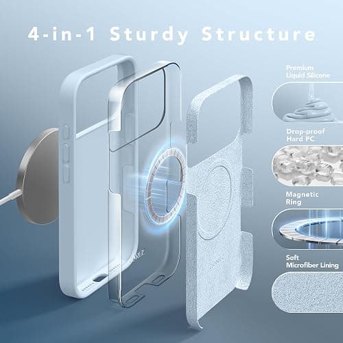 GONEZ Magnetic for iPhone 17 Pro Max Case, Compatible with MagSafe, [Screen Protector + Camera Lens Protector], Liquid Silicone Anti-Scratch Shockproof Protective Phone Case 6.9 inch, Blue thumbnail 9