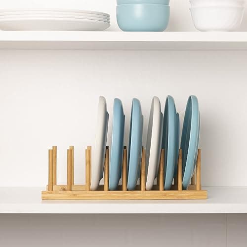 HBlife 2pcs Bamboo Dish Plate Bowl Cup Book Pot Lid Cutting Board Drying Rack Stand Drainer Storage Holder Organizer Kitchen Cabinet（Keep Dry） thumbnail 5