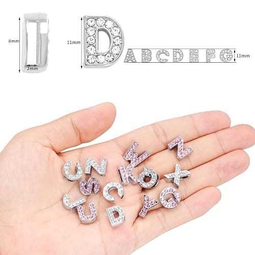 130pcs A-Z 8mm Full Rhinestones Slide Alphabet Letters for DIY Wristbands Bracelets, Jewelry Making Crafts Charms (Silver and Pink) - Silver and Pink thumbnail 3