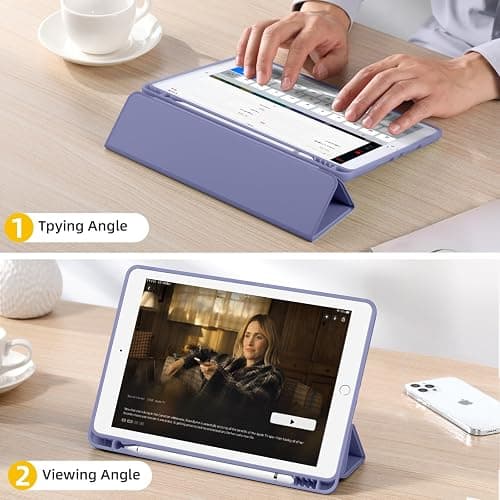 Akkerds Case Compatible with iPad 10.2 Inch 2021/2020/2019, for iPad 9th/8th/7th Generation Case with Pencil Holder, Protective with Soft TPU Back, Auto Sleep/Wake Cover, Lightpurple thumbnail 6