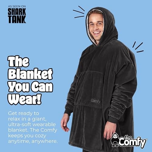 THE COMFY Original | Sherpa Lined Microfiber Fleece Wearable Blanket, Oversized Design with Hood and Pocket from Shark Tank thumbnail 3