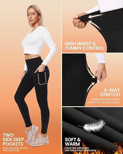 QGGQDD Fleece Lined Leggings Women - Soft Tummy Control High Waisted Winter Thermal Warm Yoga Pants for Workout Hiking thumbnail 3