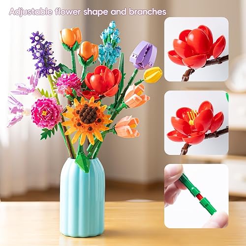 Sawaruita Flowers Bouquet Botanical Building Block Sets for Adult-9 Kind of Wildflowers Botanical Collection with Vase- Plants Toys for Kids Home Decor for Mothers Day,Valentines,Birthday Gifts thumbnail 3