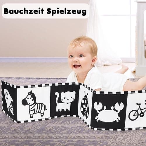 URMYWO Black & White Babybuch Kontrastbuch Baby-Bilderbuch-Stoffbücher- Kontrast Baby Spielzeug 0 3 6 9 12 Monate, Schwarz Weiss kontrastkarten Baby, Neugeboren Babygeschenk thumbnail 4