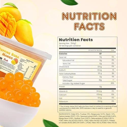 Fanale Mango Popping Boba Pearls for Bubble Tea and Drinks, 1 Pound | Bursting Boba Pearls for Smoothies, Ice Cream, Frozen Yogurt & Desserts, Vegan, Non-GMO, Gluten-Free & Fat-Free Topping thumbnail 2