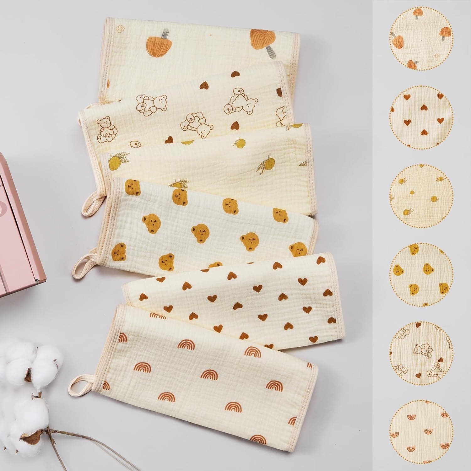 Premium Cotton Muslin Burp Cloths for Baby - Ultra Soft Washcloths, Large 20 x 10 Inch, 6 Thicken Absorbent Layers - Newborn Burping Rags and Face Towels (6 Pack) thumbnail 4