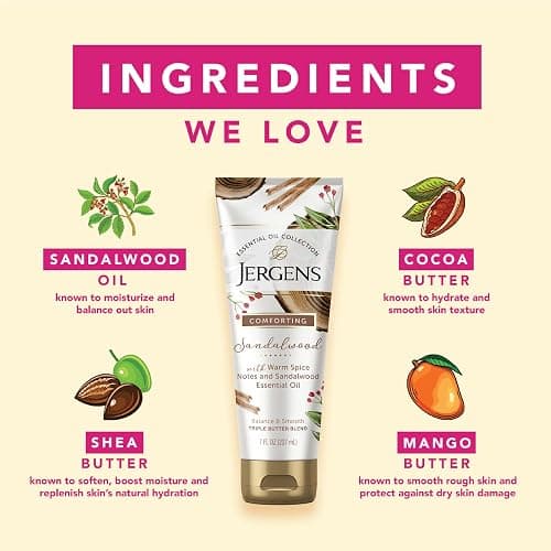 Jergens Sandalwood Hand & Body Lotion For Dry Skin, 7 fl oz | Essential Oils, Body Butter Formula, Softens Rough Areas, Soothes Discomfort, For Women & Men thumbnail 4