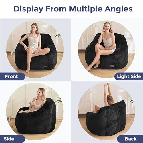 MAXYOYO Bean Bag Chair, Comfy Bean Bag Sofa with Back Support, Faux Fur Bean Bag Chair for Adults and Kids, Stuffed Floor Sofa for Living Room, Bedroom, Apartment, Black thumbnail 3