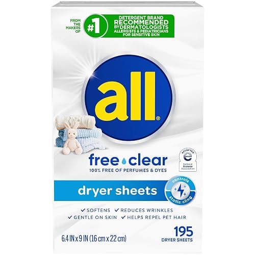 all Fabric Softener Dryer Sheets for Sensitive Skin, Free Clear, 195 Count thumbnail 6