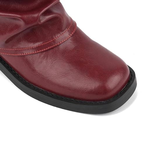 ClassicSter Fold Over Knee High Boots Slouch Boots for Women Chunky Goth Platform Boots,2 inch Heel Wide Calf Long Boots Square Toe Riding Boots thumbnail 8