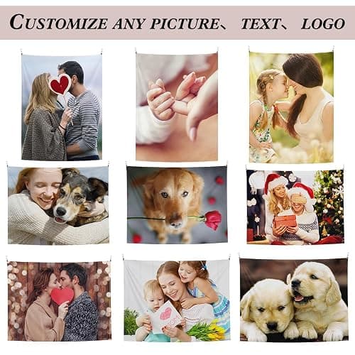 KHYOPQJ Custom Tapestry Upload Images/Text Customized Tapestry Wall Hanging Backdrop for Bedroom Customize Personalized Tapestry Backdrop 60x90 inch Vertical, White - 60L" x 90W" - White thumbnail 4