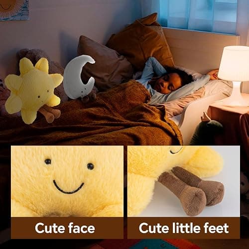 Sun and Moon Plush, Smiling Fun Filled Sun Pillow, 12" Moon and Sunshine Animal Pillow Soft Plush Toy for Children's Birthday Gift (2PCS) thumbnail 4