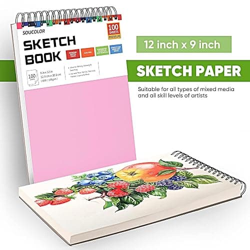 Soucolor Cute Sketch Book 9" x 12" Drawing Paper,Pink Teen Girls Sketchbook | 100 Sheets,68lb Acid-free paper,No Bleed-through,Micro-Perforated,Lay-Flat Top Spiral,Great Gift for Women,School Art thumbnail 6