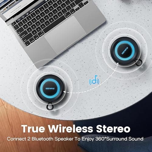 Bluetooth Speaker Wireless,IP67 Waterproof & Dustproof Portable Speaker with Lights,15W Loud Stereo Sound, 2500mAh Battery All Day Playtime, TWS Pairing, BT5.3, Home/Party/Outdoor/Beach (Blue Black) thumbnail 6