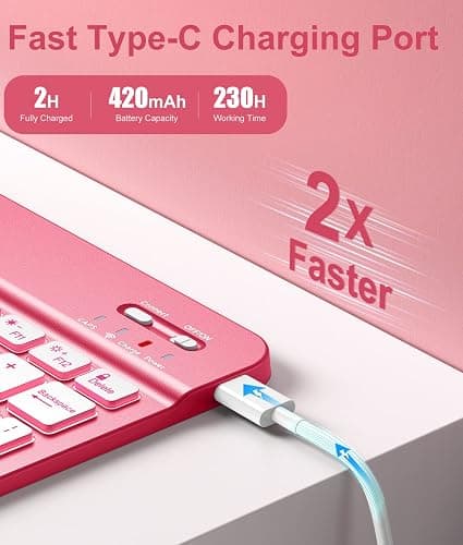 Hamile for iPad 11th 10th Generation Case with Keyboard - 7 Colors Backlit Wireless Detachable Folio Keyboard Cover with Pencil Holder for iPad 11-inch A16 2025 10th Gen 10.9 Inch 2022 (Pink) thumbnail 3