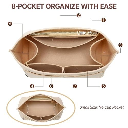 OPPOSHE Purse Organizer Insert for Longchamp Le Pliage, Premium Felt Long Champ Bag Handbag Women, Tote Organizer Insert with 9 Compartments (Large, Beige) thumbnail 4