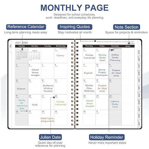 Planner 2026-2027, Weekly and Monthly Calendar Planner, JUL 2026 - JUN 2027 | Academic Year, Daily Agenda Book, A5(6.3'' x 8.5''), Sprial Bound, Inner Pocket, Office School Use thumbnail 4