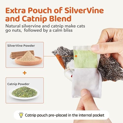 Potaroma Cat Toys Rechargeable Flapping Bird Sparrow, Lifelike Chirp Tweet, Touch Activated Kitten Toy Interactive Cat Exercise Toys for All Breeds Cat Kicker Catnip Toys 4.0 Inches thumbnail 7