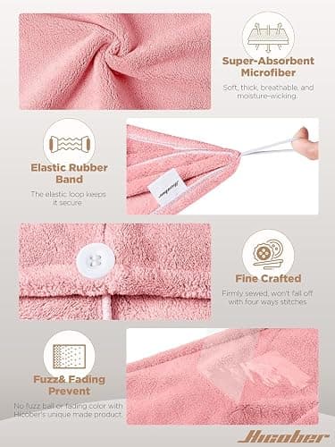 Hicober Microfiber Hair Towel Wrap for Women, Pink Blue Green, 3-Pack | Soft, highly absorbent wrap helps hair dry faster and stays securely in place on curly, thick or long hair thumbnail 3