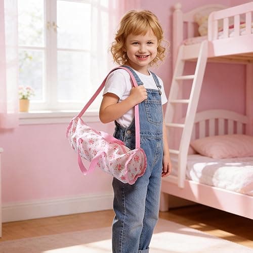 Baby Doll Crib for 12-18 Inch Dolls, Chyyeerkidd Pack and Play Pink Floral Baby Doll Bed with Carry Bag, Travel-Friendly Reborn Baby Doll Accessories for Girls Ages 3+, Easy Assembly (White) thumbnail 6